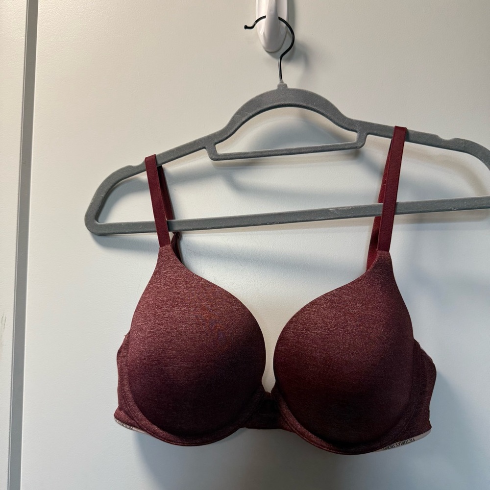 Victorias Secret Padded Perfect Coverage Bra Maroon Red Space Dye‎ 34D
